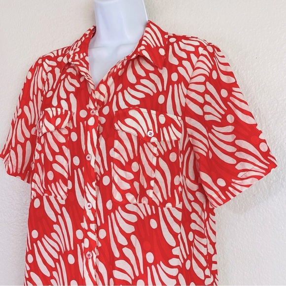 Mint Velvet Keira Abstract Button Up short Sleeve Shirt Size M - Picture 3 of 7